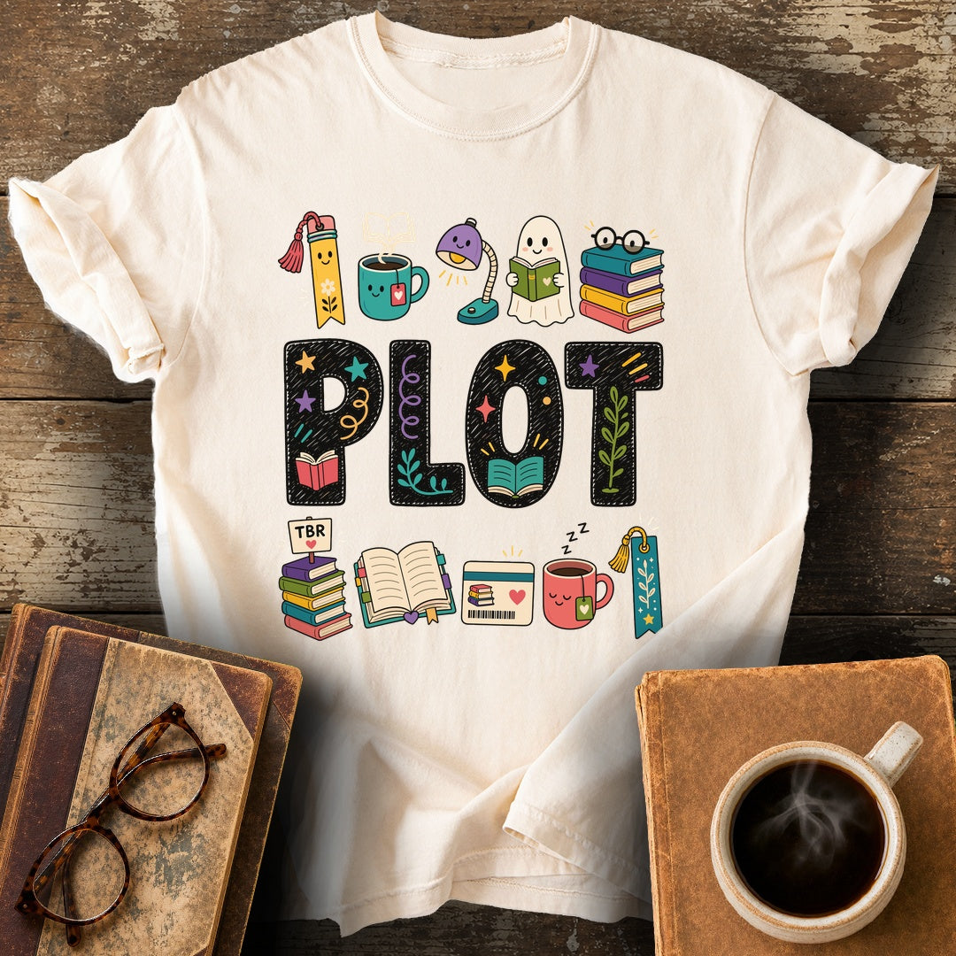 Plot Bookish Parade Tee - ivory shirt mockup